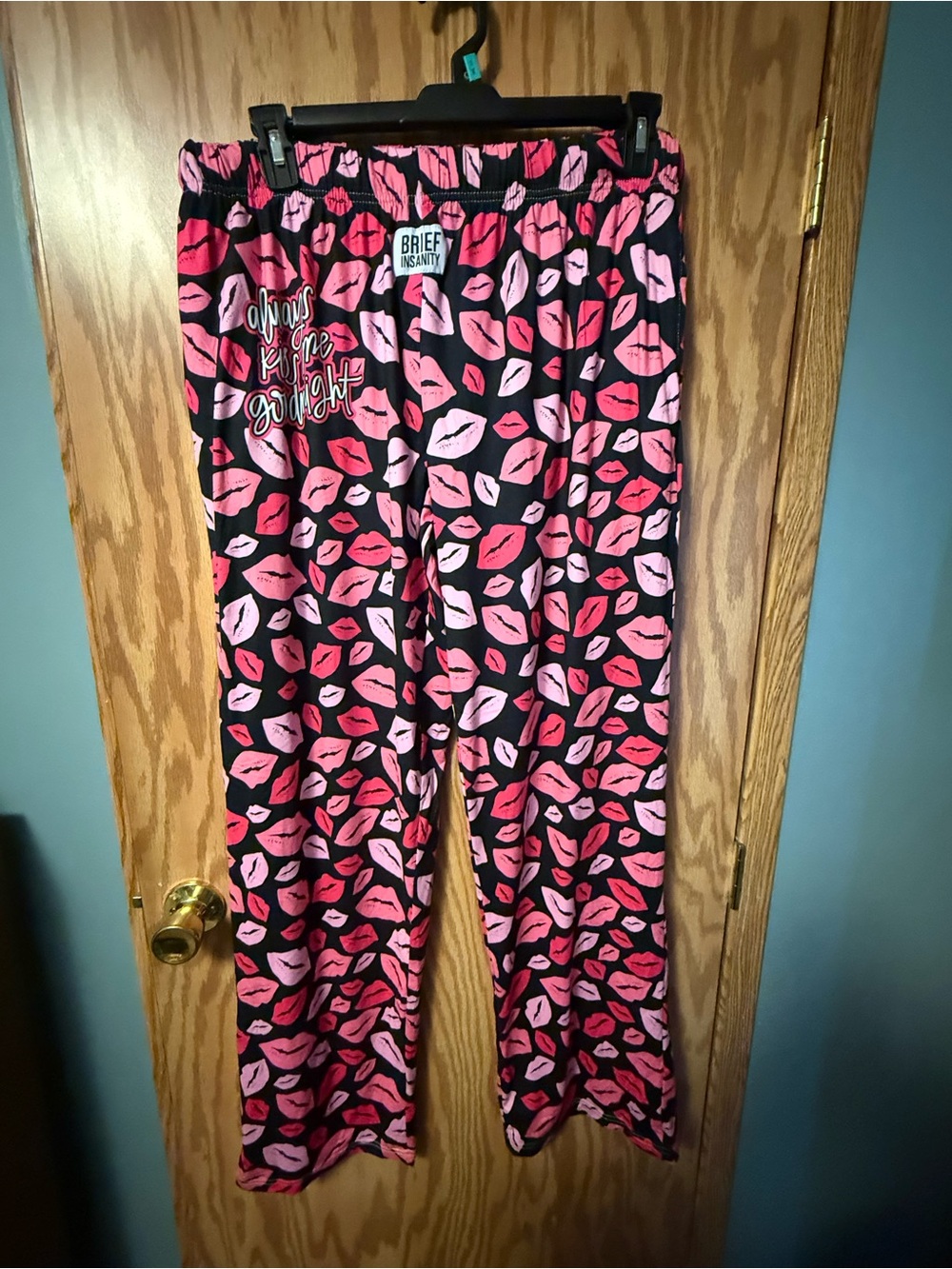 Brief Insanity Women’s Black Pajama Pants with Pink & Red Lip Print